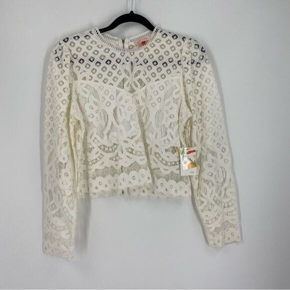 Mele E Peae Cream Cropped Embellished Blouse with Bib Collar size L - Picture 1 of 3